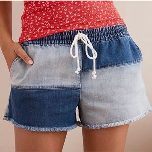 Aerie Blue Jean Denim Patchwork Pull On Frayed Hem Shorts Boho XS
